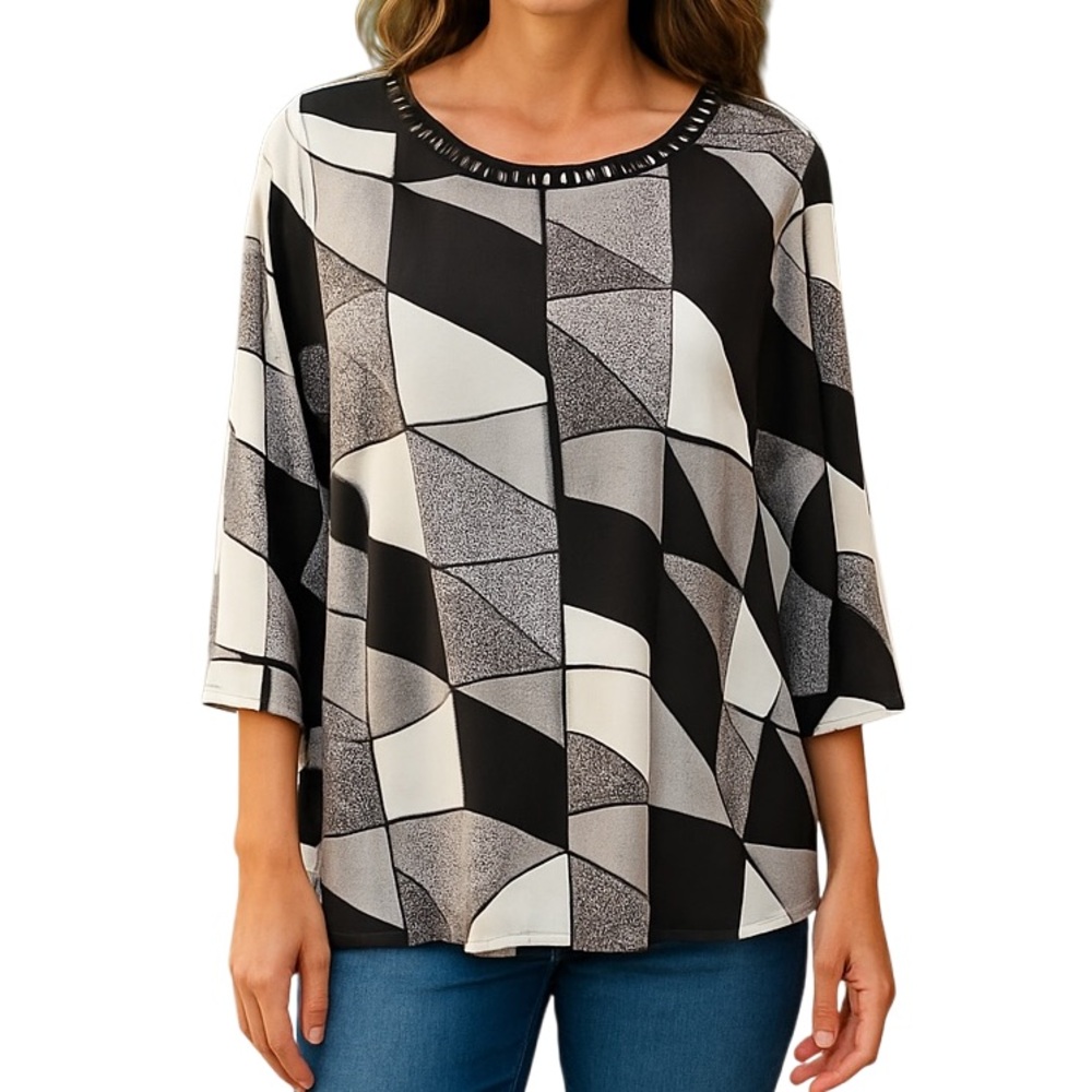 Alfred Dunner Embellished Collar Block Top